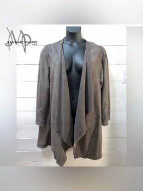 TAUPE OPEN-FRONT SUEDE-EFFECT JACKET – JEAN-MARC PHILIPPE (SIZE 8) 2X estimated